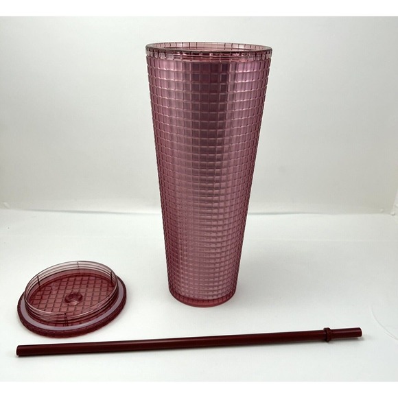 Starbucks Venti Dusty Rose Pink‎ Shimmer Grid Tumbler 24oz Cold Cup 2022 Berry - Picture 8 of 10